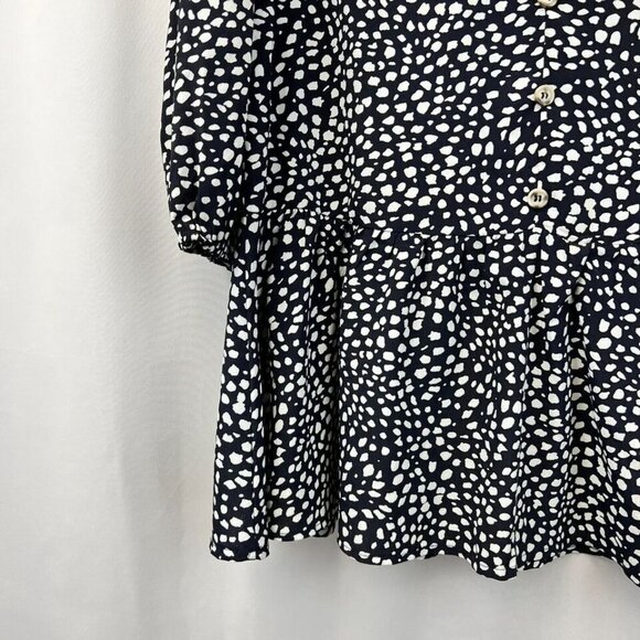 Mittoshop Womens Navy/White Print 3/4 Sleeve Button Front Top Size Medium - Picture 7 of 10